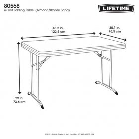 Lifetime 4 Foot Rectangle Folding Table, Indoor/Outdoor Commercial Grade, Almond (80568)