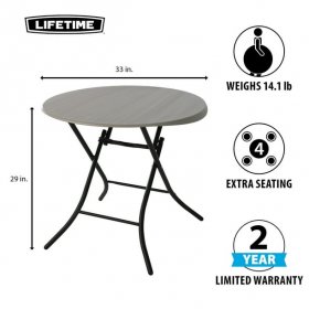 Lifetime 33 inch Round Table, Indoor/Outdoor Light Commercial Grade, Putty (80230)