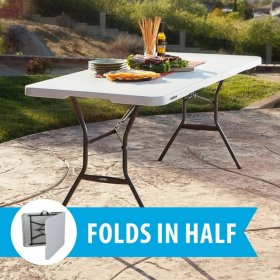 Lifetime 6 Foot Rectangle Fold-in-Half Table, Commercial Grade, White Granite (25011)