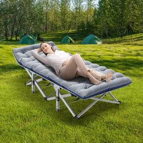 Slsy Camping Cot with 2 Sided Pad, Cots for Sleeping, Tent Bed Folding Cot 800LBS Comfortable Heavy Duty Adult & Kids Travel Cot with Carry Bag
