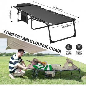 KingCamp Folding Chaise Lounge Chair Adjustable Heavy-Duty Camping Reclining Chair for Adult, Black