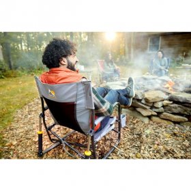 GCI Outdoor FirePit Rocker Low Profile Rocking Camping Chair, Pewter Gray