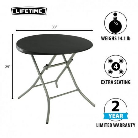 Lifetime 33 inch Round Table, Indoor/Outdoor Light Commercial Grade, Black (80351)