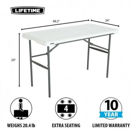 Lifetime 4 Foot Nesting Rectangle Table, Indoor/Outdoor Commercial Grade, White Granite (280478)
