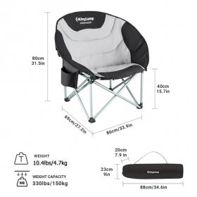 KingCamp Folding Camping Chair Oversized Moon Chair for Adult Patio Sofa Chair Support up to 300lbs Black