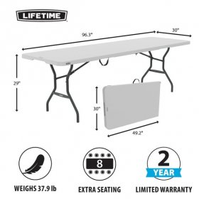Lifetime 8 Foot Fold-in-Half Rectangle Table, Indoor/Outdoor Commercial Grade, White Granite (280270)