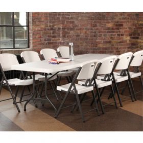 Lifetime 8 Foot Rectangle Folding Table, Indoor/Outdoor Commercial Grade, White Granite (22980)