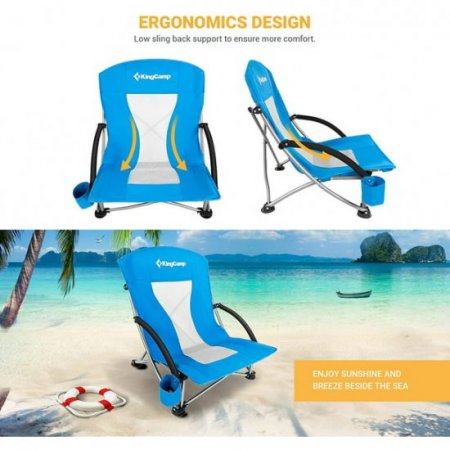 KingCamp Backpack Beach Chairs Folding Mesh Reclining Back Beach Chairs 2 Piece Set for Adults Blue