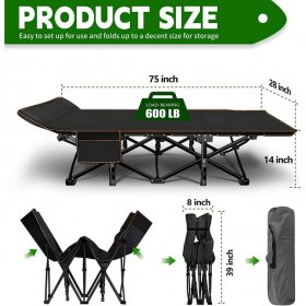 Slsy Folding Camping Cots for Adults, Wide Folding Cot Sleeping Cots with 2-Sided Mattress & Carry Bag, 880LBS(Max Load)