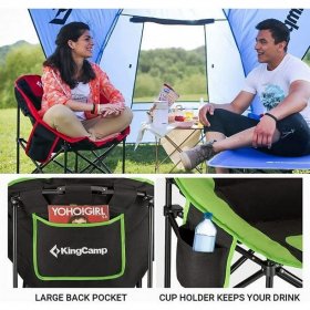 KingCamp Folding Camping Saucer Chairs Oversized Moon Round Sports Outdoor Chairs with Cup Holder for Adults Green