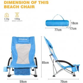 KingCamp High Sling Beach Camping Folding Chair Concert Low Lawn Chair Mesh Back for Adult - Blue