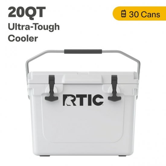 RTIC 20 QT Ultra-Tough Rotomolded Hard-Sided Ice Chest Cooler, White, Fits 30 Cans