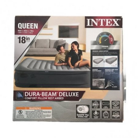 Intex Queen Dura-Beam Deluxe Comfort Pillow Rest Airbed with Internal Pump