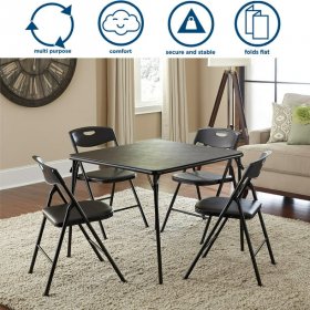 5 Piece Folding Table and Chair Set Steel Frame Black