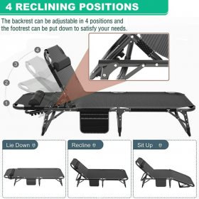 Slsy Folding Camping Cots for Adults, Adjustable 4-Position Reclining Folding Chaise with Mattress & Pillow, Portable Folding Lounge Chair Sleeping Cots Bed