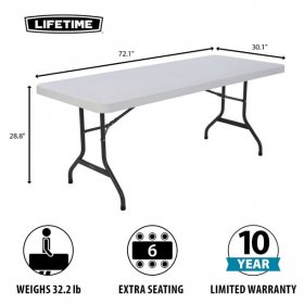 Lifetime 6 Foot Rectangle Folding Table, Indoor/Outdoor Commercial Grade, White Granite (22901)