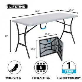 Lifetime 5 Foot Rectangle Fold-in-Half Table, Indoor/Outdoor Essential, Gray, 60.3" x 25.5" (80861)