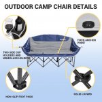 KingCamp Extended Camping Chair Outdoor Folding Chair for 3 People Adult (Blue/Grey,18.5LBS)