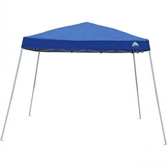 Ozark Trail 10\' x 10\' Instant Pop-up Slant Leg Outdoor Canopy Type Shading Shelter, Blue