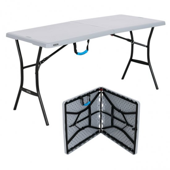 Lifetime 5 Foot Rectangle Fold-in-Half Table, Indoor/Outdoor Essential, Gray, 60.3\" x 25.5\" (80861)