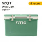 RTIC 52 QT Ultra-Light Hard-Sided Ice Chest Cooler, Sage/Beach, Fits 76 Cans