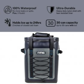 RTIC 36 Can Backpack Cooler, Leakproof Ice Chest Cooler with Waterproof Zipper, Blue / Grey