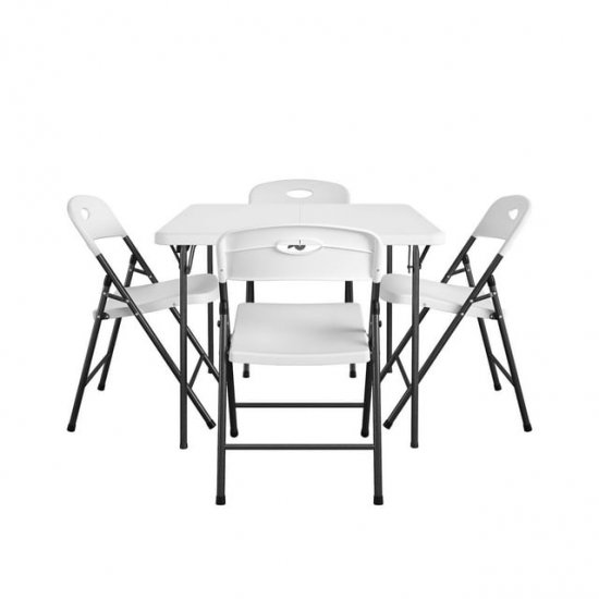 COSCO XL 5-Piece Folding Indoor/Outdoor Dining Set w/ 36\" Fold-in-Half Card Table w/ Handle, White