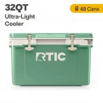 RTIC 32 QT Ultra-Light Hard-Sided Ice Chest Cooler, Sage/Beach, Fits 48 Cans