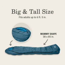 Coleman Tidelands 30-Degree Cold Weather Mummy Big and Tall Sleeping Bag, Blue