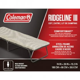 Coleman Ridgeline Camping Cot with Foam Sleeping Pad, 26 x 13 x 75 in, Green