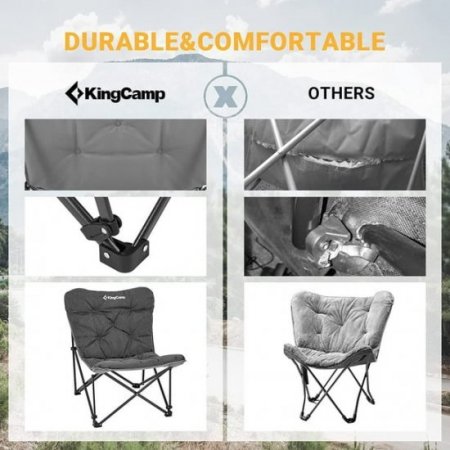 KingCamp Fold Camping Chair Oversized Comfy Butterfly Dorm Chair with Padded Seats Proteable Chair for Indoor and Outdoor Adult Support 300lbs Grey