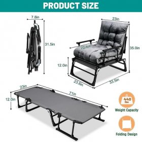 Slsy 3 in 1 Folding Camping Cot Bed with 2 Sided Mattress, Adjustable 6-Position Folding Lounge Chair, Folding Cot Bed