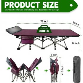 Slsy Folding Camping Cots with 2 Sided Mattress, Carry Bag,75"*28" Sturdy Portable Sleeping Cot, Tent Cot, Supports up to 880 lbs