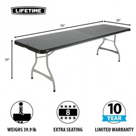 Lifetime 8 Foot Nesting Rectangle Table, Indoor/Outdoor Commercial Grade, Black (280462)