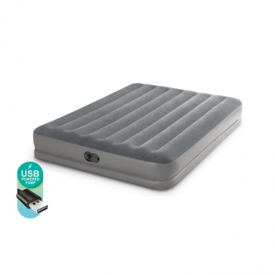 Intex 12\" Dura-Beam Prestige Air Mattress Bed with Internal Fastfill USB Powered Pump - Queen
