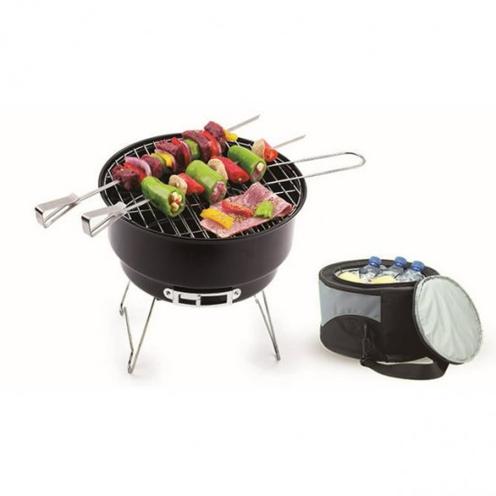 Ozark Trail Brand 10\" Portable Camping Charcoal Grill with Cooler Bag, Black, Nylon