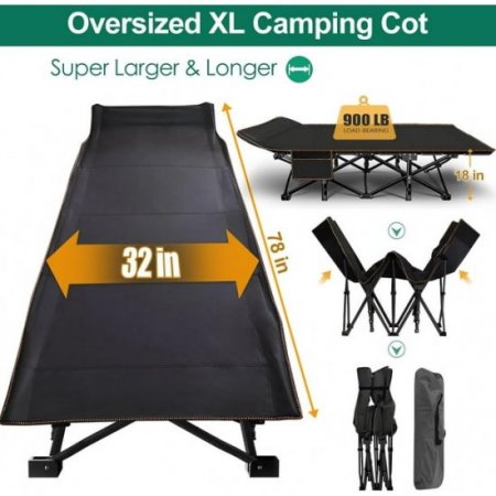 Slsy 32" Wide Oversized XXL Folding Bed Cot Heavy Duty, Folding Camping Cot, Portable Sleeping Cot, Folding Guest Bed with 2-Sided Mattress & Carry Bag