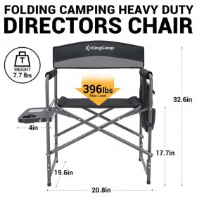 KingCamp Padded Outdoor Chair with Table and Pockets, Black/Grey (2 Pack)