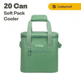 RTIC 20 Can Soft Pack Cooler, Leakproof Ice Chest Cooler with Waterproof Zipper, Sage