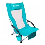 KingCamp Low Sling Beach Chairs Folding High Mesh Reclining Back Chair for Adults with Headrest,Cup Holder,Carry Bag Padded Armrest Cyan