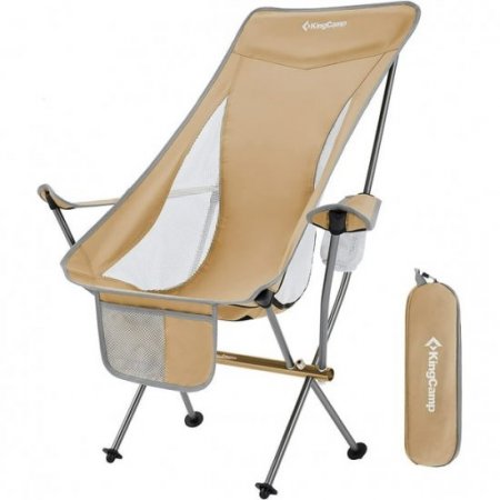 KingCamp High Back Camping Chairs Lightweight Compact Folding Chair with Armrest & Side Pocket & Carry Bag, Supports 265 lbs Khaki