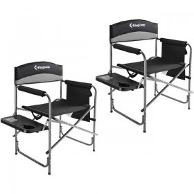 KingCamp Padded Outdoor Chair with Table and Pockets, Black/Grey (2 Pack)