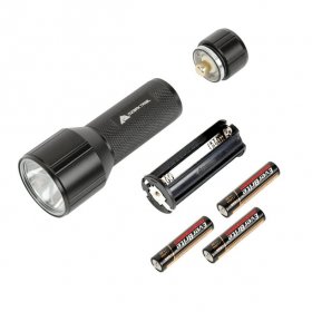 Ozark Trail LED 300 Lumens Handheld Aluminum Flashlights, with 6 AAA Batteries, 2 Pack, Black