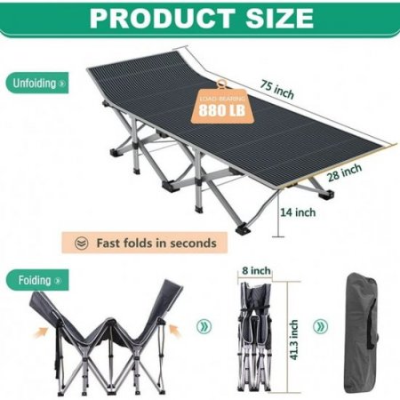 Slsy 75"L x 28"W Folding Camping Cot, Tent Cot with 2 Sided Mattress & Carry Bag, Heavy Duty Folding Bed Sleeping Cots, Guest Beds