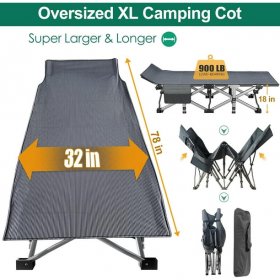 Slsy Oversized XXL Folding Camping Cot for Adults, XXL 32'' Wide Folding Cot with 3.3 Inch 2 Sided Mattress & Carry Bag, Portable Sleeping Cot, Folding Bed Guest Bed