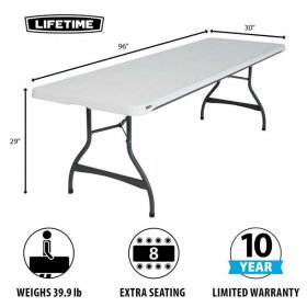 Lifetime 8 Foot Nesting Rectangle Folding Table, Indoor/Outdoor Commercial Grade, White Granite (280299)