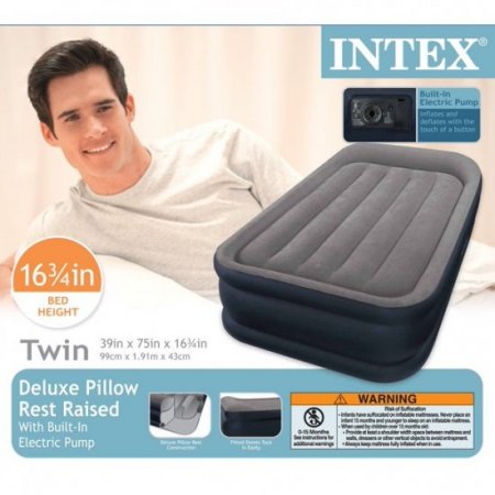 Intex Deluxe Pillow Rest Raised Airbed with Soft Flocked Top for Comfort