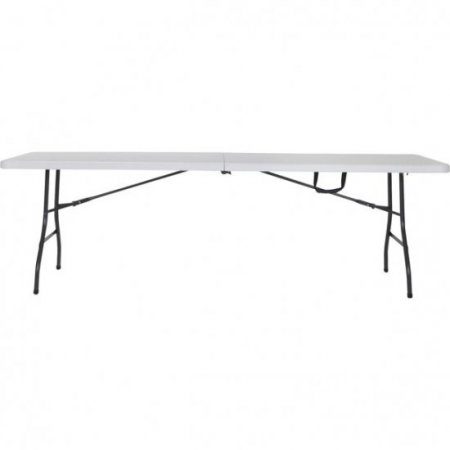 Deluxe 8 foot x 30 inch Fold-in-Half Blow Molded Folding Table, White