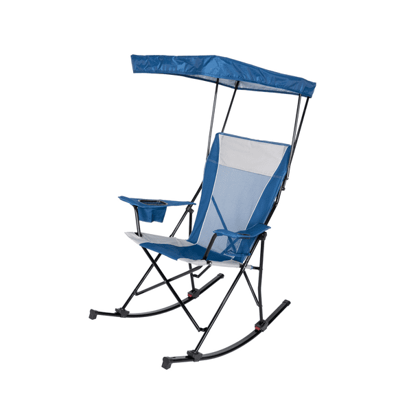 Ozark Trail Mesh Tension Rocking Camp Chair with Canopy, Blue and Grey, Detachable Rockers, Adult